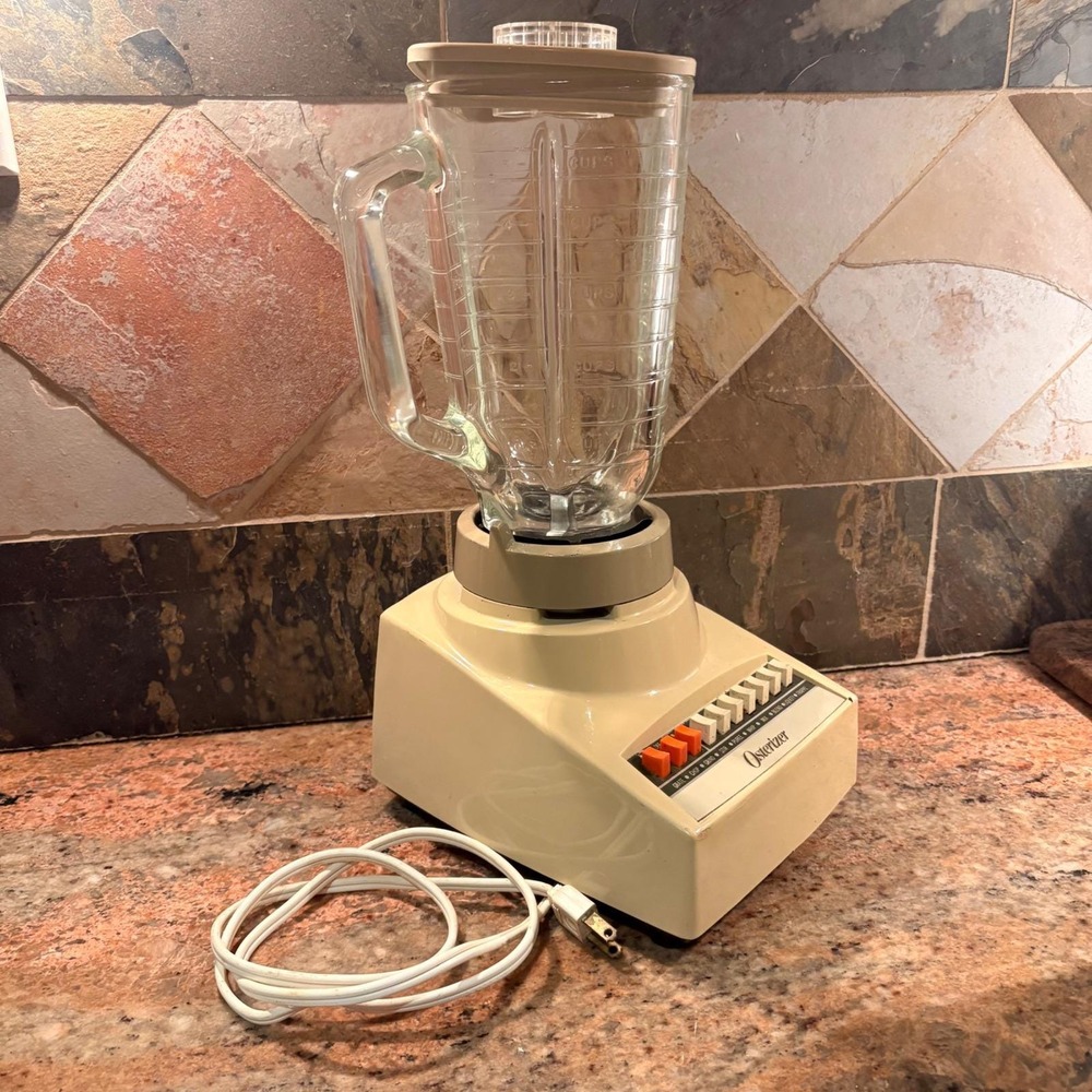 Vintage 70s Osterizer Cycle 10 Speed Blender Model 828 Almond Glass Pitcher